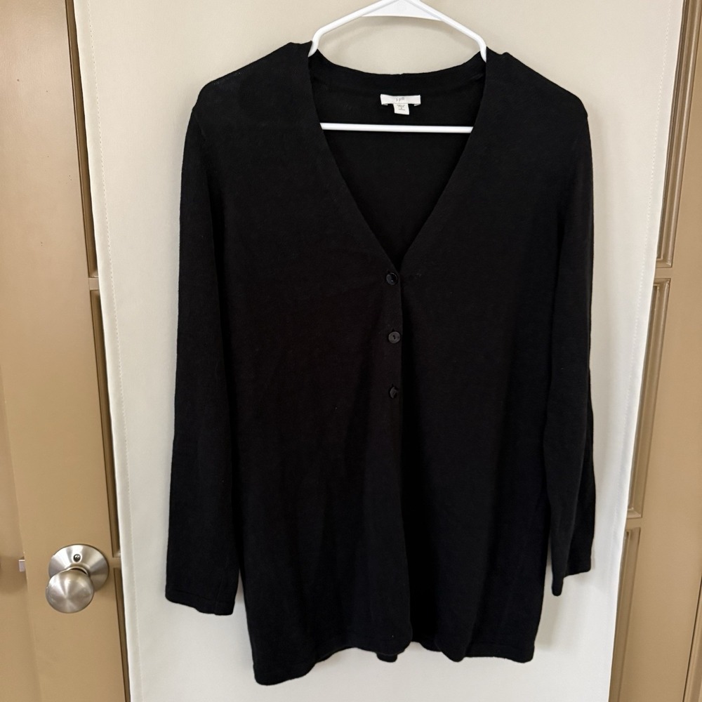 J. Jill Womens Small Petite Black Linen Blend Long‎ Sleeve Cardigan Sweater